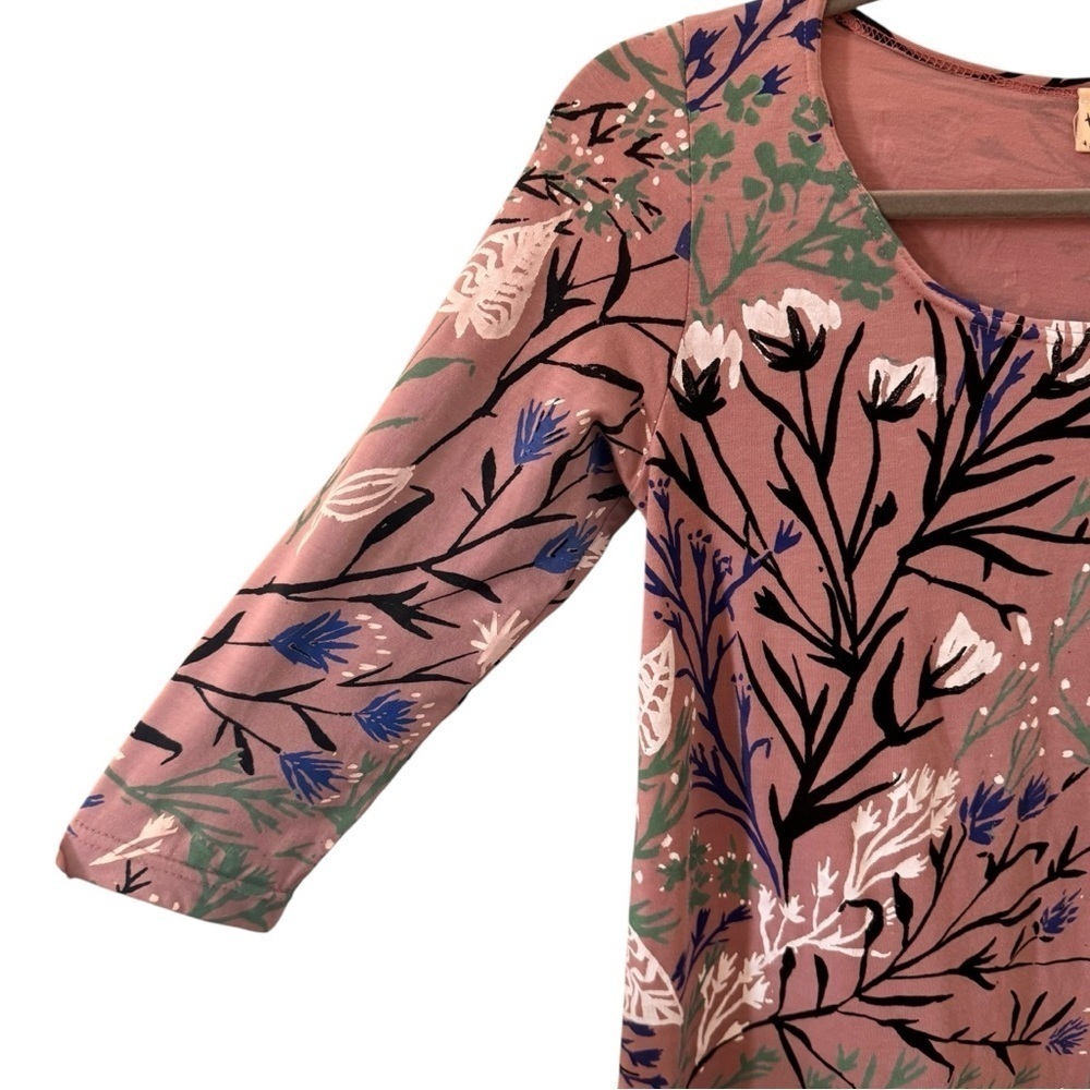 Thief & Bandit Wandering Handprinted Floral Shift Dress Tan Size S - Picture 3 of 6